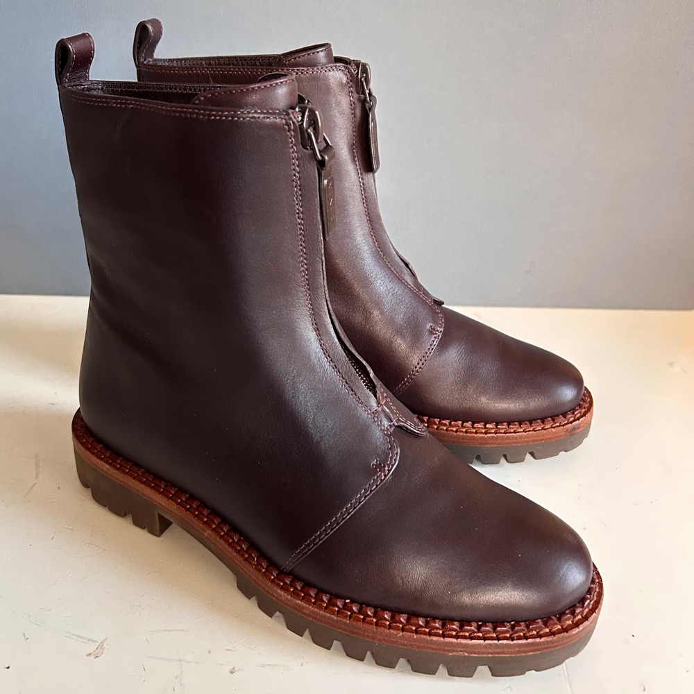 Vince Chelsea Boots Women's 6 Cabria Front Zip Utility Combat Chunky Burgundy